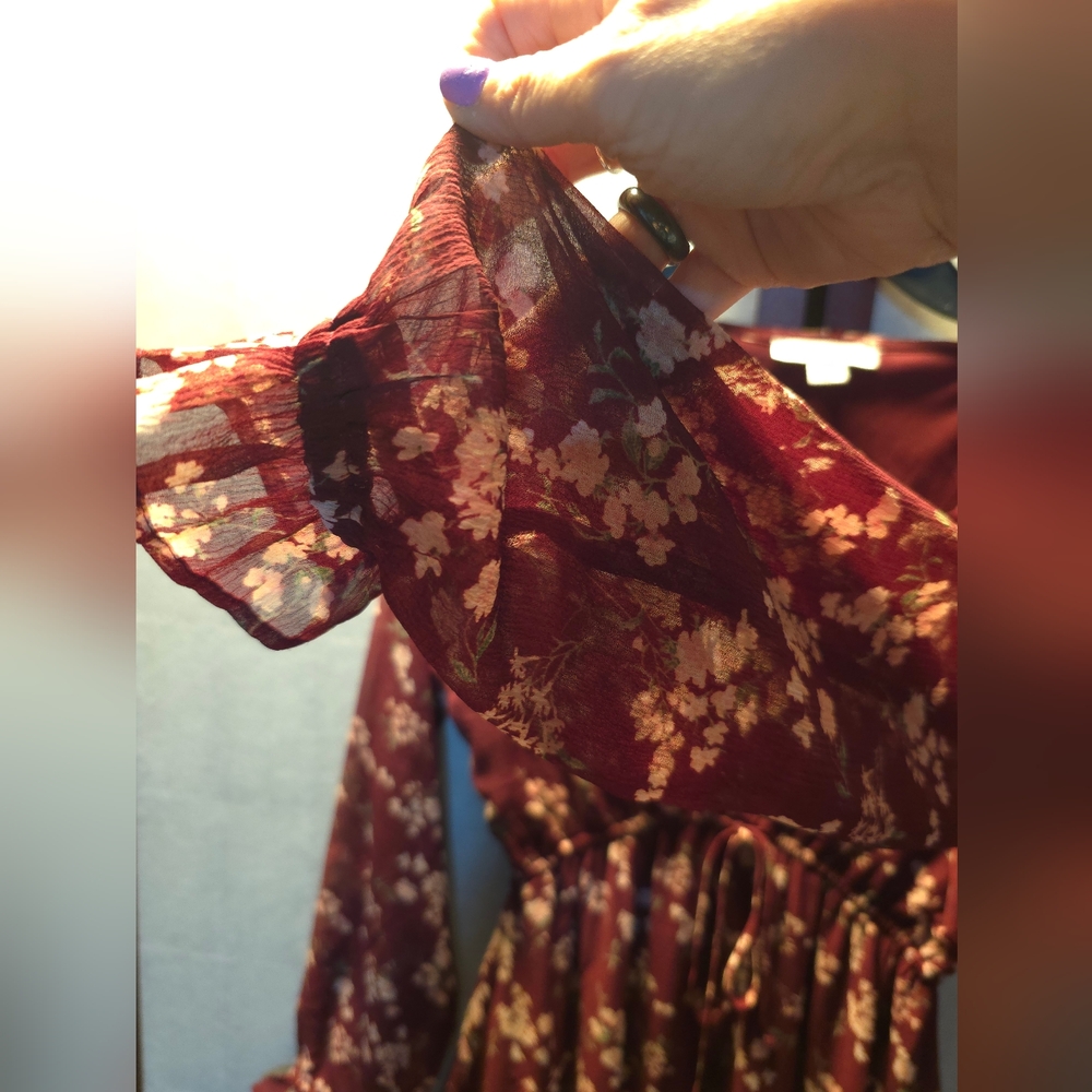 Floral Burgundy Long Sleeve Dress - Picture 6 of 8